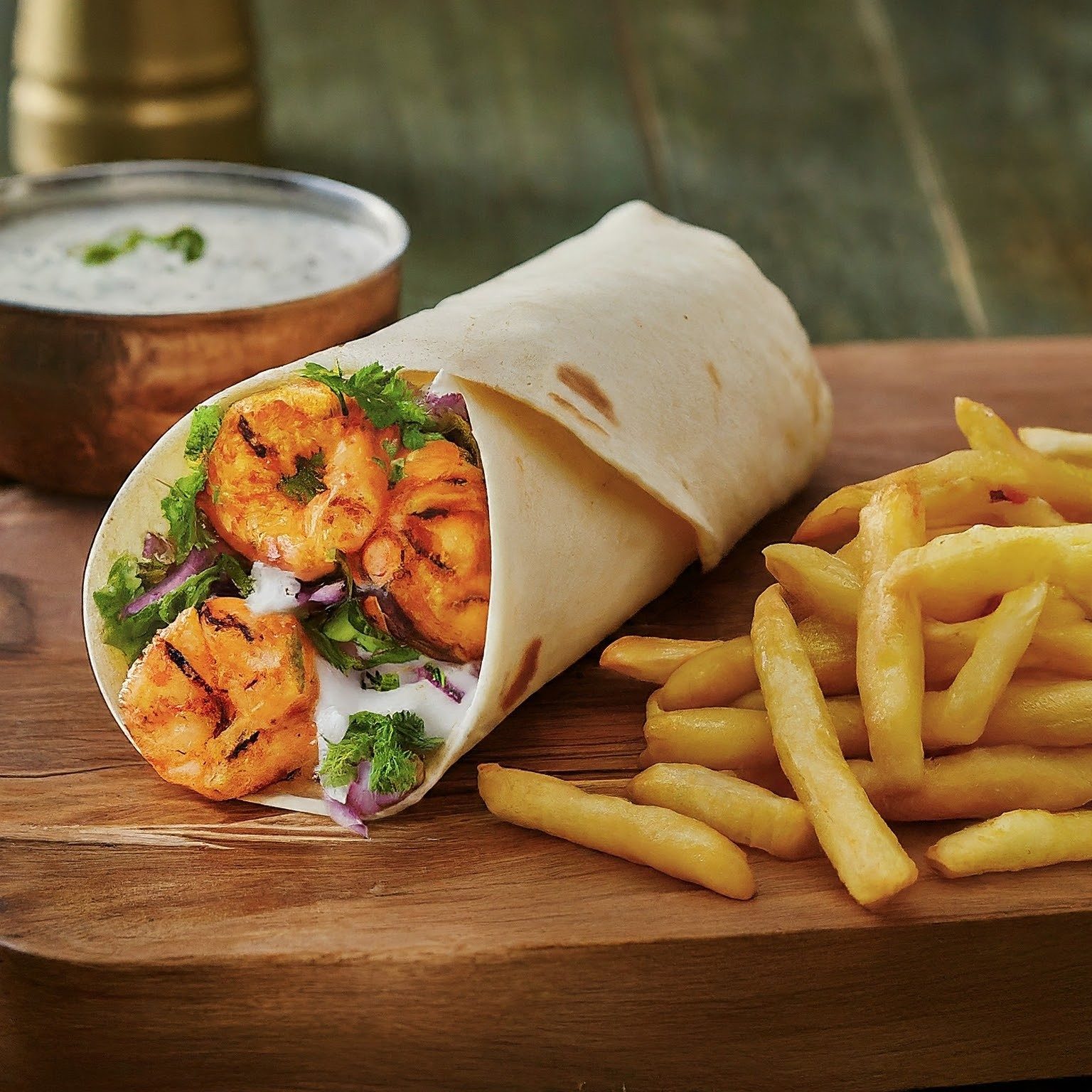 Shrimp Tikka Wrap.
